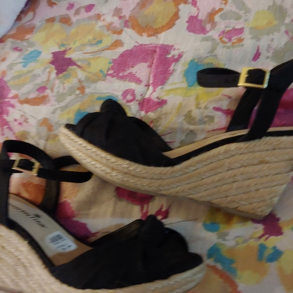 Montego Bay Club | Jute Black Canvas Espadrille Wedge Sandals 6.5 - Picture 8 of 9